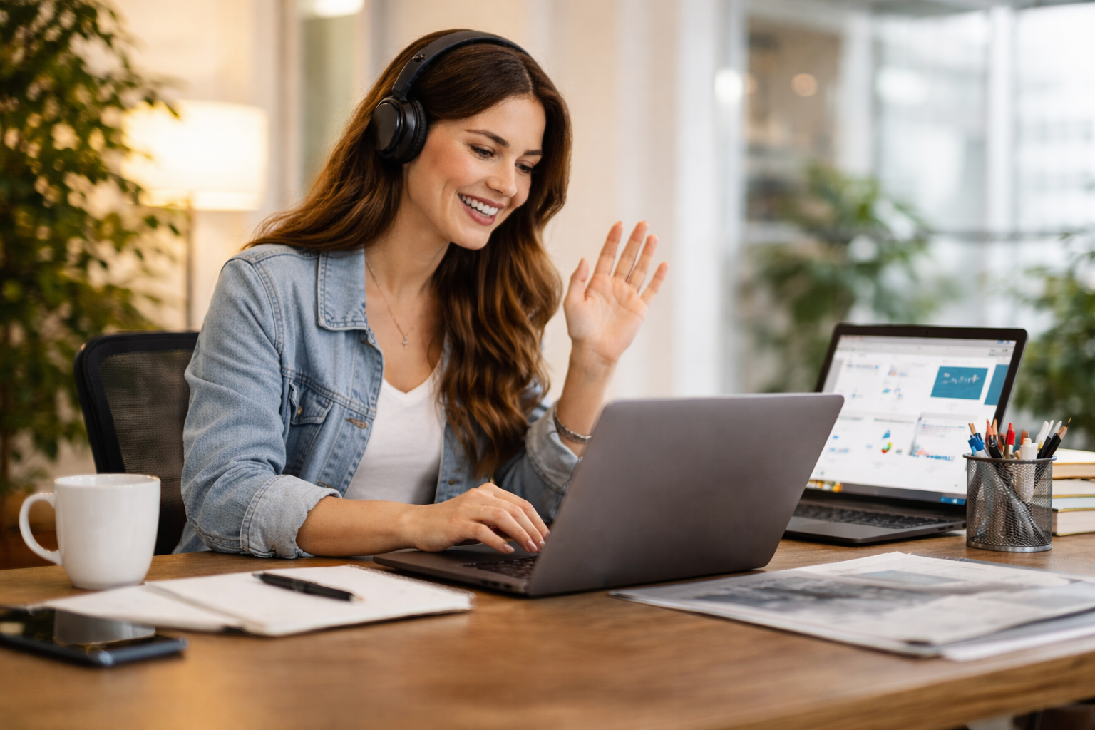 Girl at desk ready to start